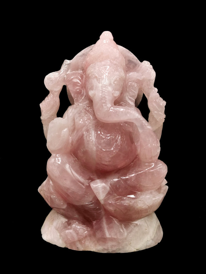 Ganesh carving in natural Rose Quartz from Kekri, India