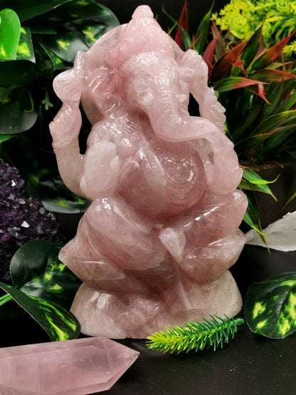 Ganesh carving in natural Rose Quartz from Kekri, India
