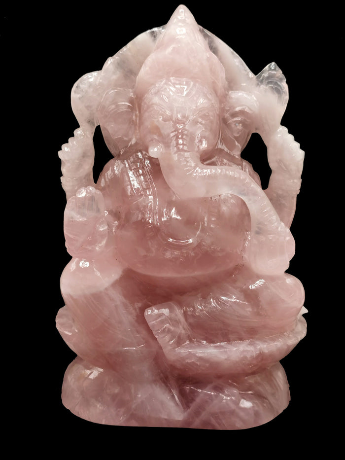 Ganesh carving in natural Rose Quartz from Kekri, India - Shwasam