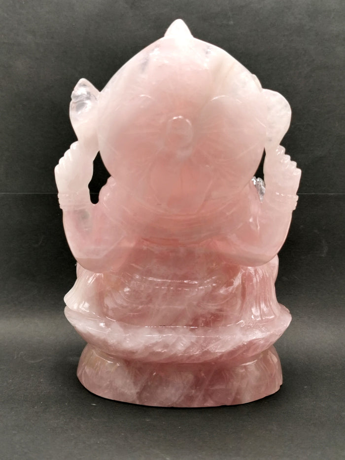 Ganesh carving in natural Rose Quartz from Kekri, India - Shwasam