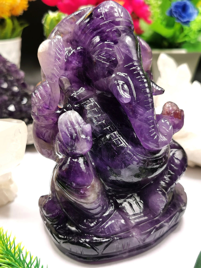 Ganesh Statue in Amethyst Handmade Carving | Lord Ganesha Idol | Figurine in Crystals/Gemstone Gift a Ganesha - Shwasam