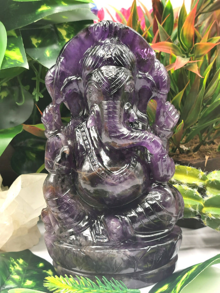 Ganesh Statue in Amethyst Handmade Carving | Lord Ganesha Idol | Figurine in Crystals/Gemstone Gift a Ganesha - Shwasam