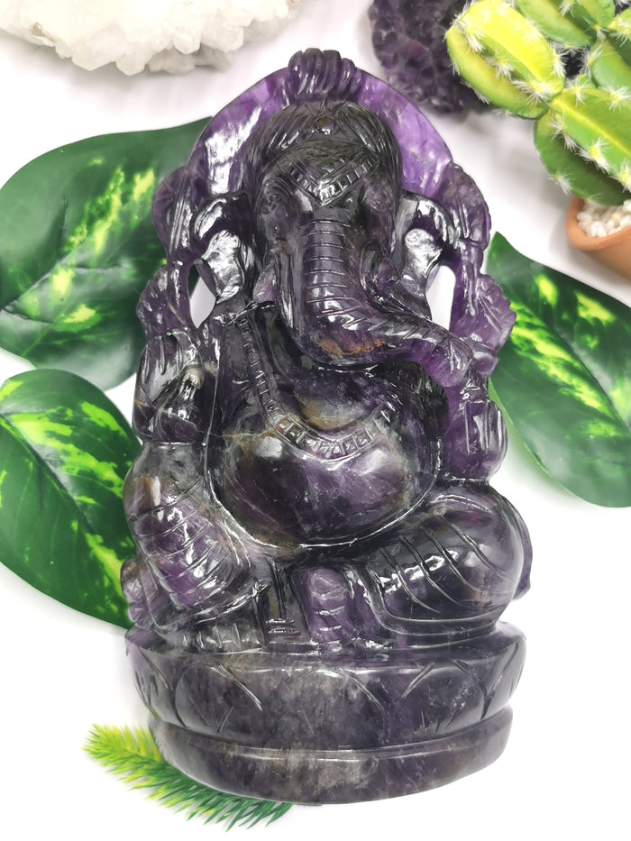 Ganesh Statue in Amethyst Handmade Carving | Lord Ganesha Idol | Figurine in Crystals/Gemstone Gift a Ganesha - Shwasam