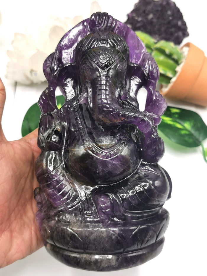 Ganesh Statue in Amethyst Handmade Carving | Lord Ganesha Idol | Figurine in Crystals/Gemstone Gift a Ganesha - Shwasam