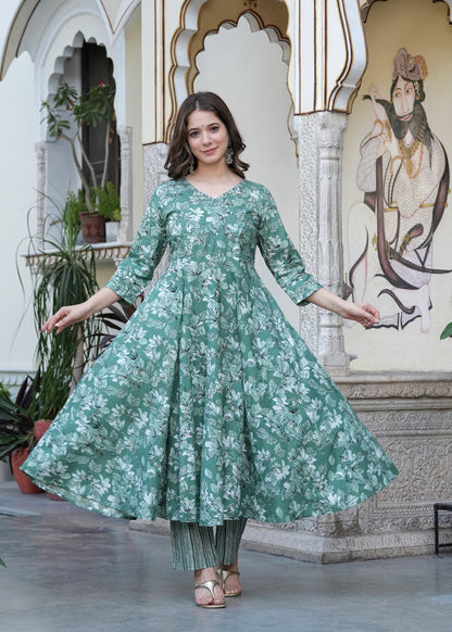 GREEN FLORAL ANARKALI