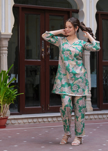 GREEN FLORAL SLIK CORD SSET