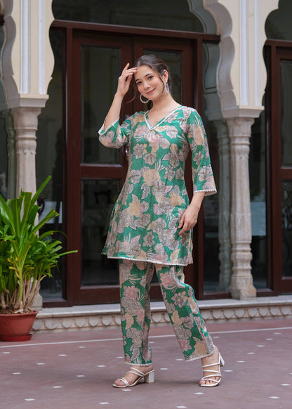 GREEN FLORAL SLIK CORD SSET