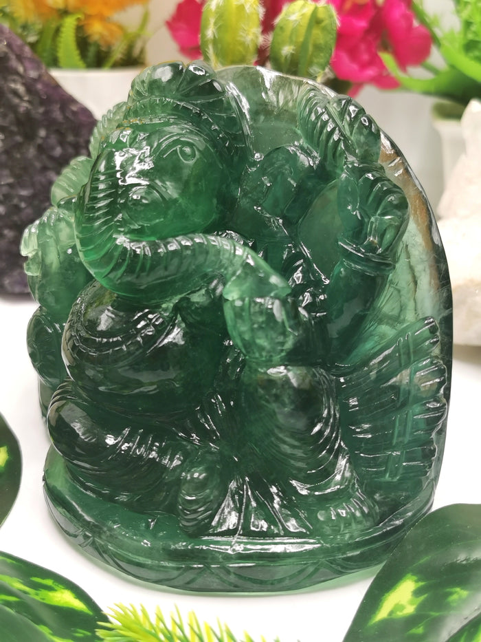 Green Fluorite Handmade Carving of Ganesh - Shwasam