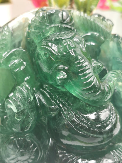 Green Fluorite Handmade Carving of Ganesh - Shwasam