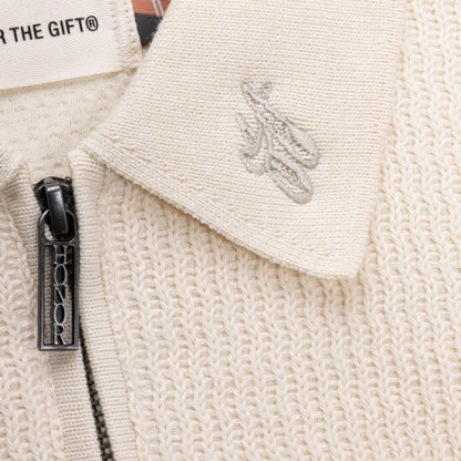 Honor The Gift  Wavy Knit L/S Polo - Bone