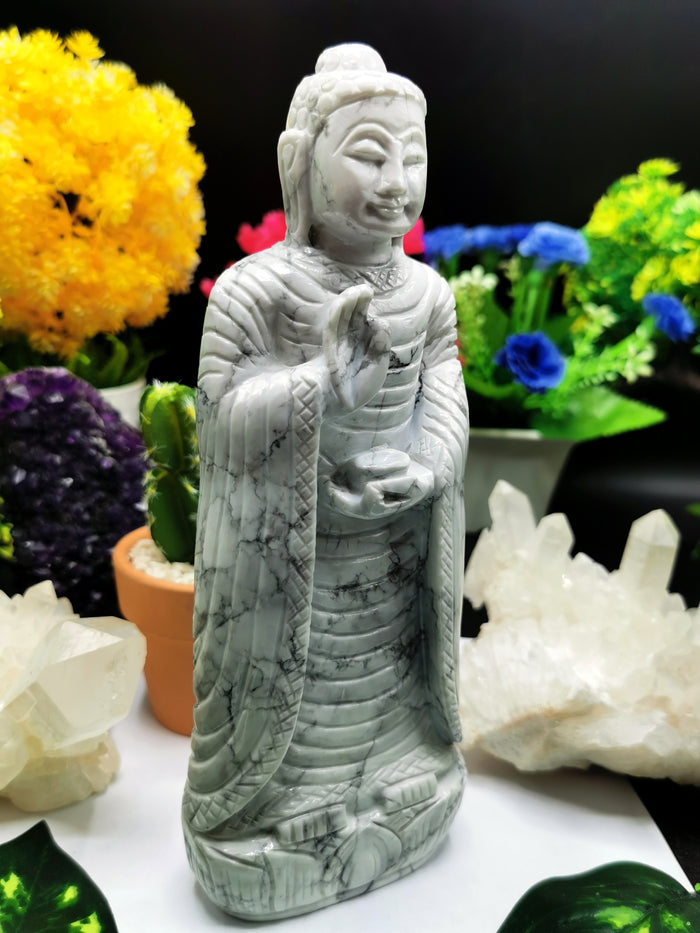 Howlite Stone carving of Siddartha, the Buddha - hand carved to perfection - Shwasam