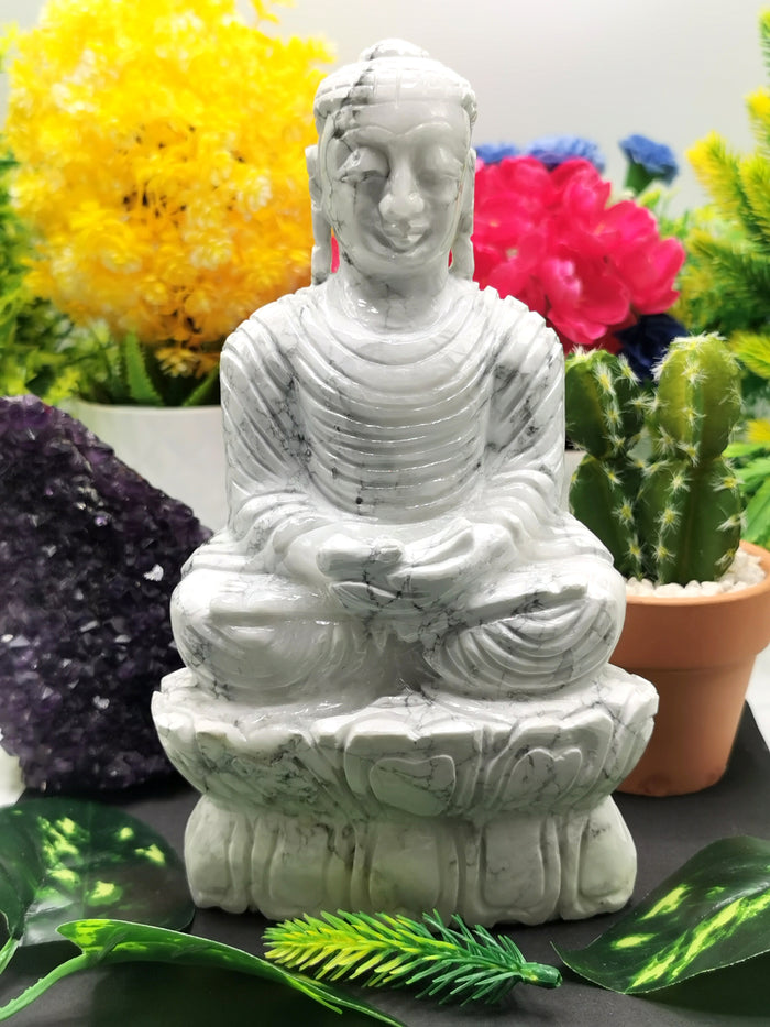 Howlite Stone carving of Siddartha, the Buddha - hand carved to perfection