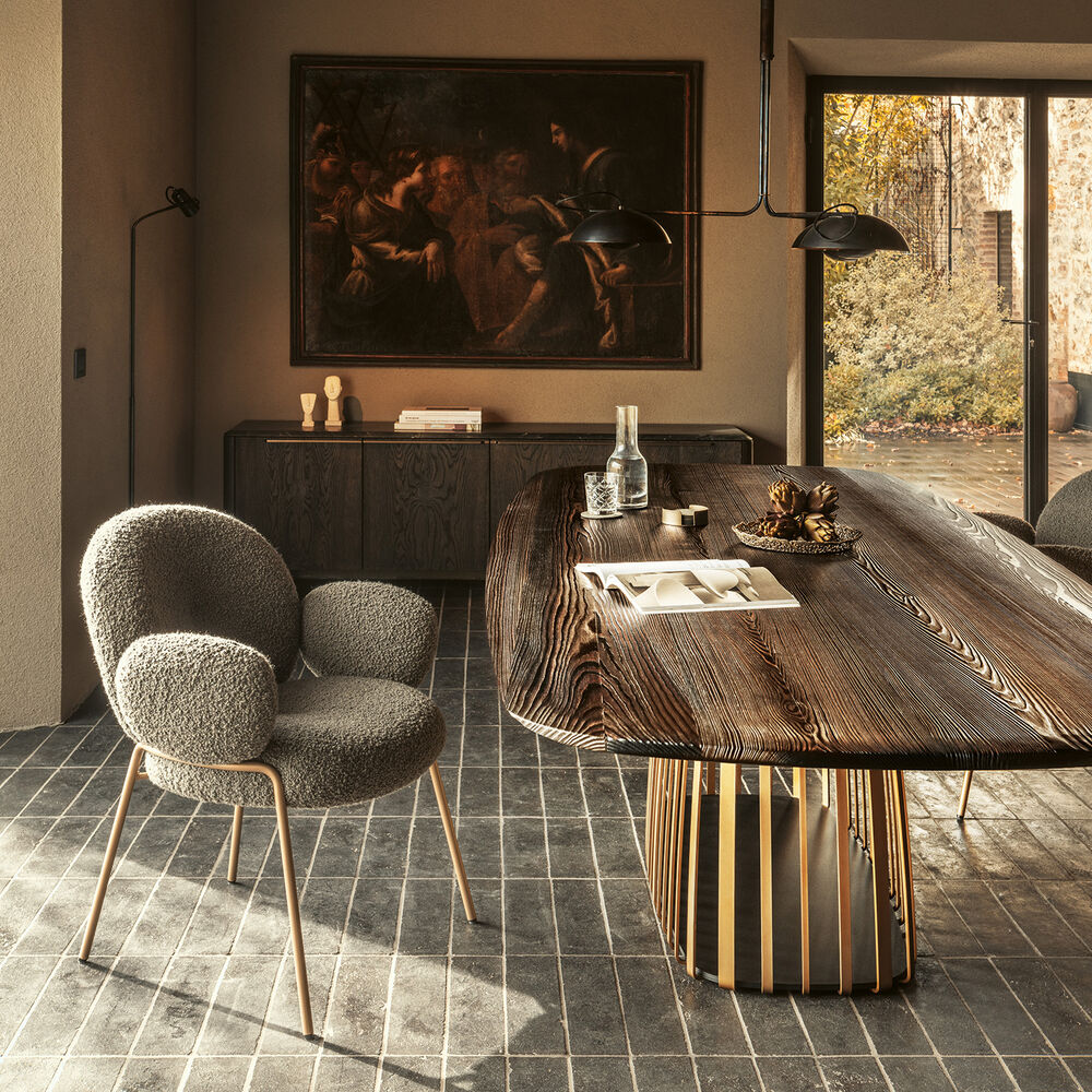 janua | bc 07 basket table boat shape | smoked oak + black base 220x110cm
