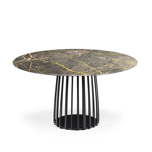 janua | bc 07 basket table round | black and gold limestone + black base 110cm