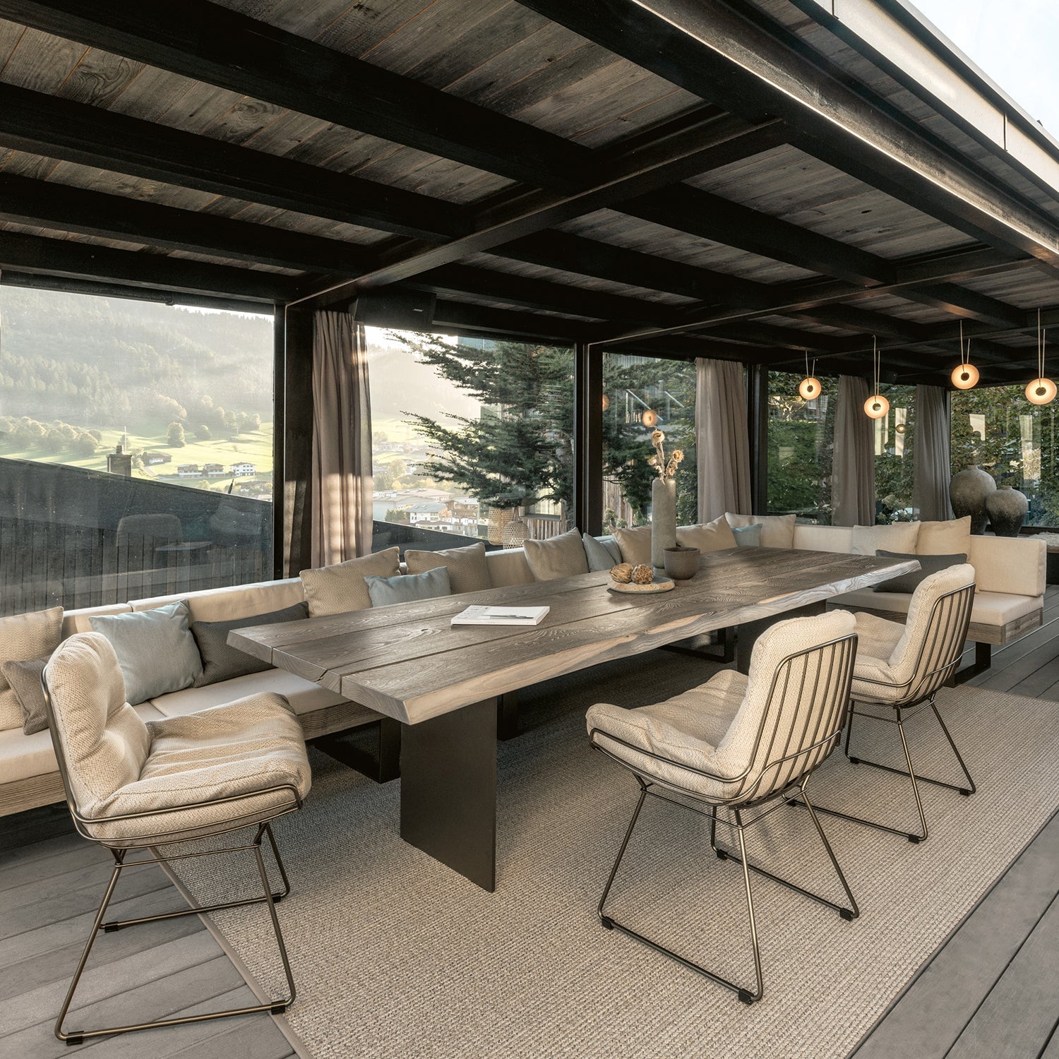 janua | sk 04 komposit outdoor table | brushed chestnut shade sand + bronze glaze base 280x110cm
