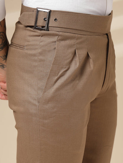 Khakhi Linen Classic Buckle Gurkha Pants – Boot Cut Fit by ITALIAN VEGA®