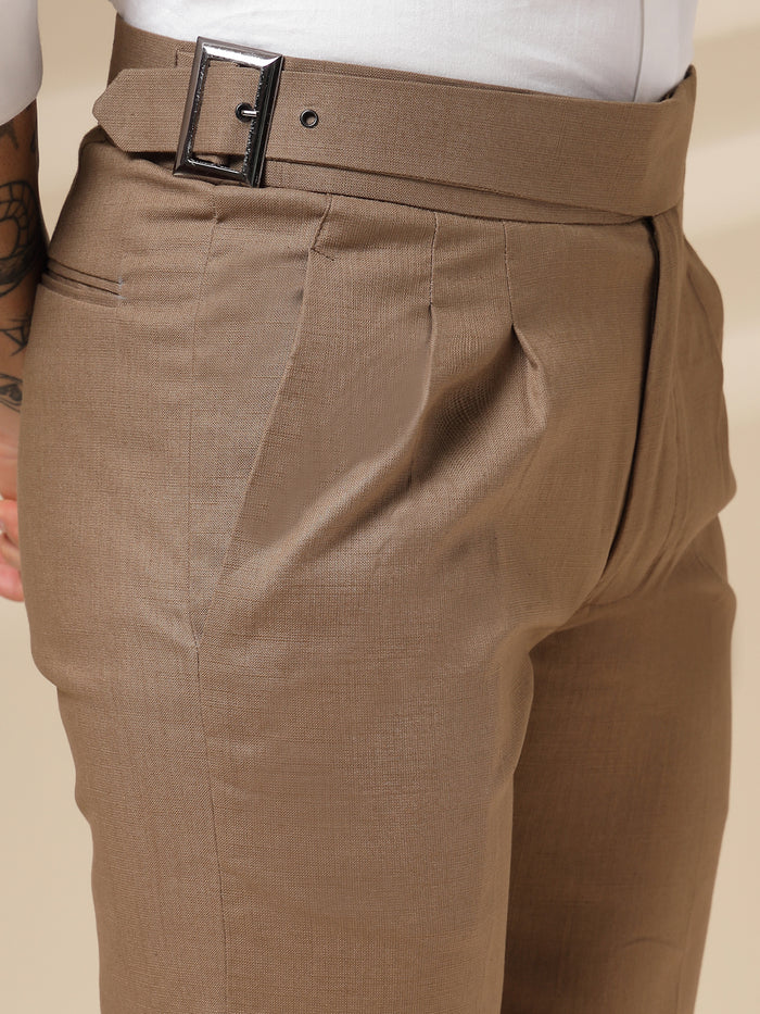 Khakhi Linen Classic Buckle Gurkha Pants – Boot Cut Fit by ITALIAN VEGA®