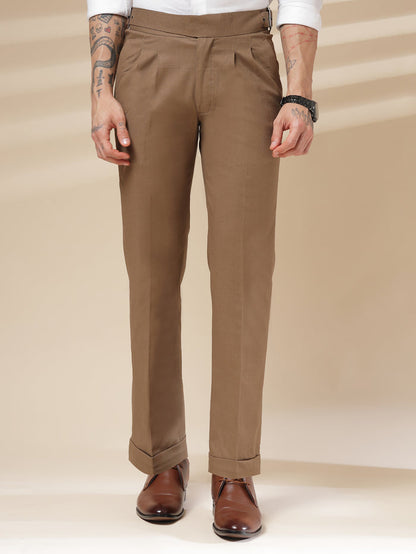 Khakhi Linen Classic Buckle Gurkha Pants – Boot Cut Fit by ITALIAN VEGA®