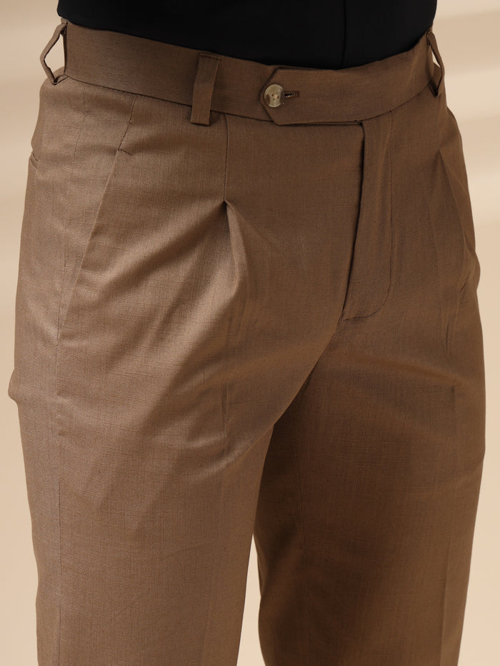 Khakhi Linen Formal Pleated Gurkha Pants | Boot Cut Fit by ITALIAN VEGA®