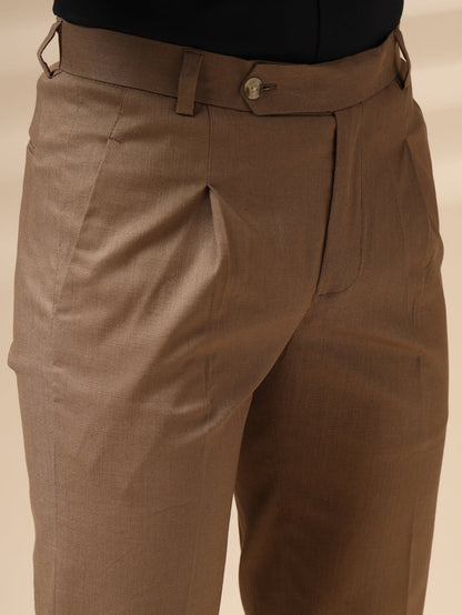 Khakhi Linen Formal Pleated Gurkha Pants | Boot Cut Fit by ITALIAN VEGA®