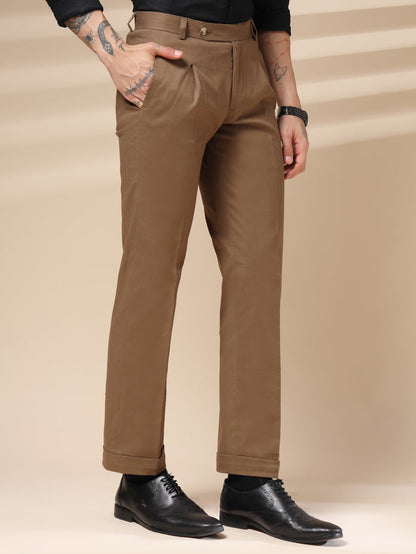 Khakhi Linen Formal Pleated Gurkha Pants | Boot Cut Fit by ITALIAN VEGA®
