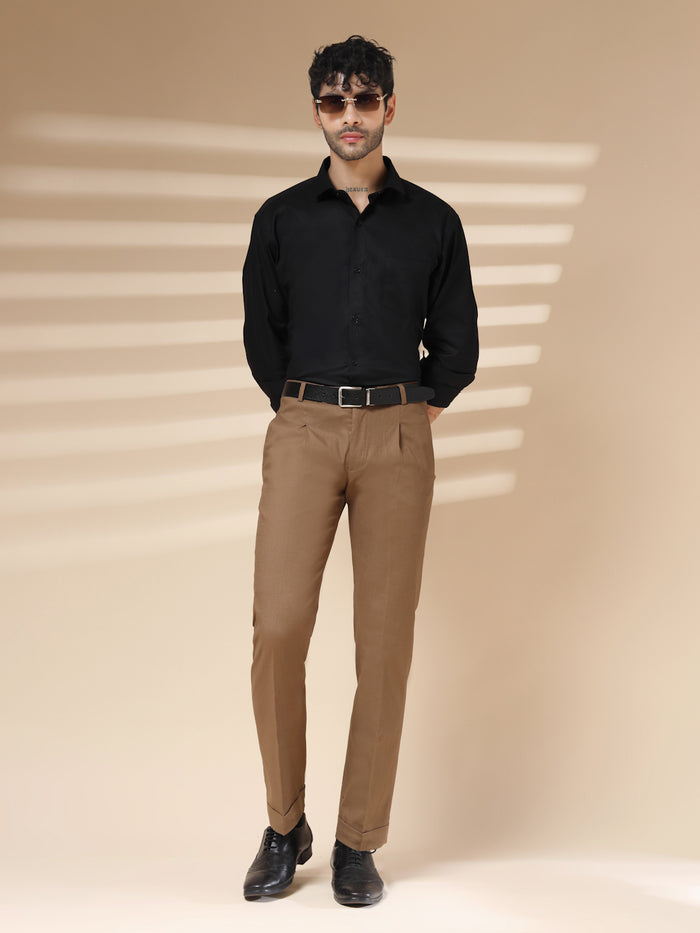 Khakhi Linen Formal Pleated Gurkha Pants | Boot Cut Fit by ITALIAN VEGA®