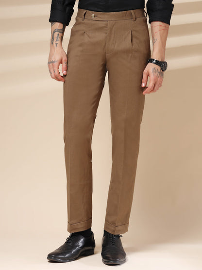 Khakhi Linen Formal Pleated Gurkha Pants | Boot Cut Fit by ITALIAN VEGA®