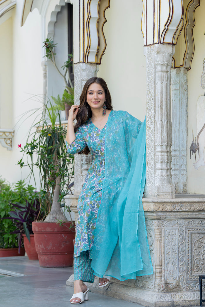 KOTA DORIA TEAL BLUE PLEATED