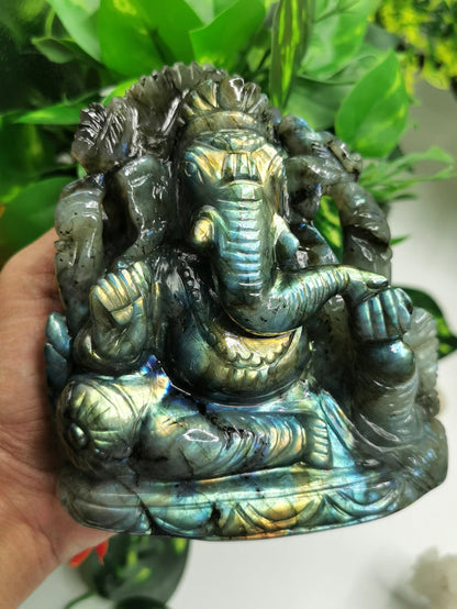 Labradorite Handmade Carving of Ganesh - Lord Ganesha Idol | Sculpture | Murti in Crystals and Gemstones - Shwasam