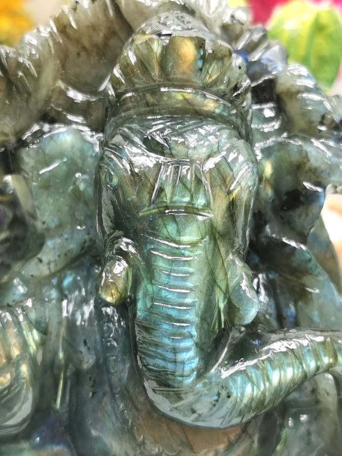 Labradorite Handmade Carving of Ganesh - Lord Ganesha Idol | Sculpture | Murti in Crystals and Gemstones - Shwasam