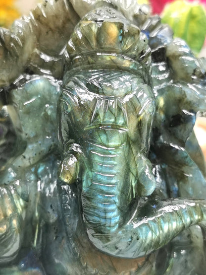 Labradorite Handmade Carving of Ganesh - Lord Ganesha Idol | Sculpture | Murti in Crystals and Gemstones - Shwasam