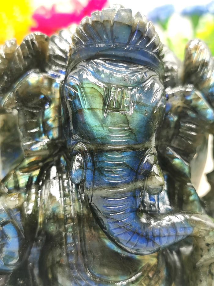 Labradorite Handmade Carving of Ganesh - Shwasam
