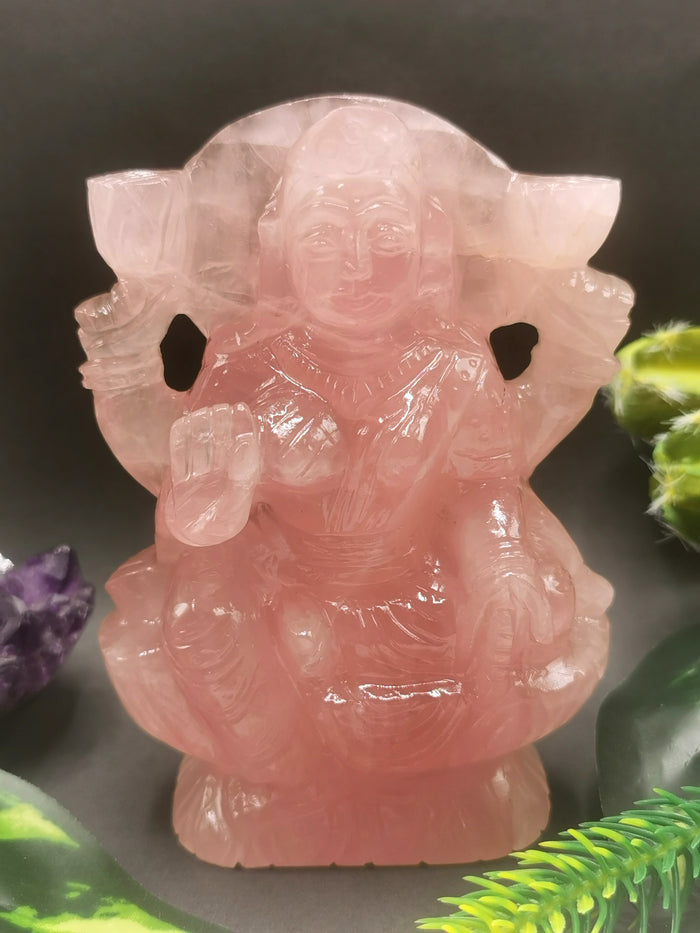 Lakshmi statue / idol handcarved in Rose Quartz stone - Shwasam