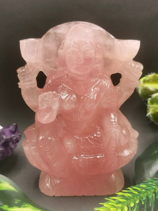 Lakshmi statue / idol handcarved in Rose Quartz stone - Shwasam