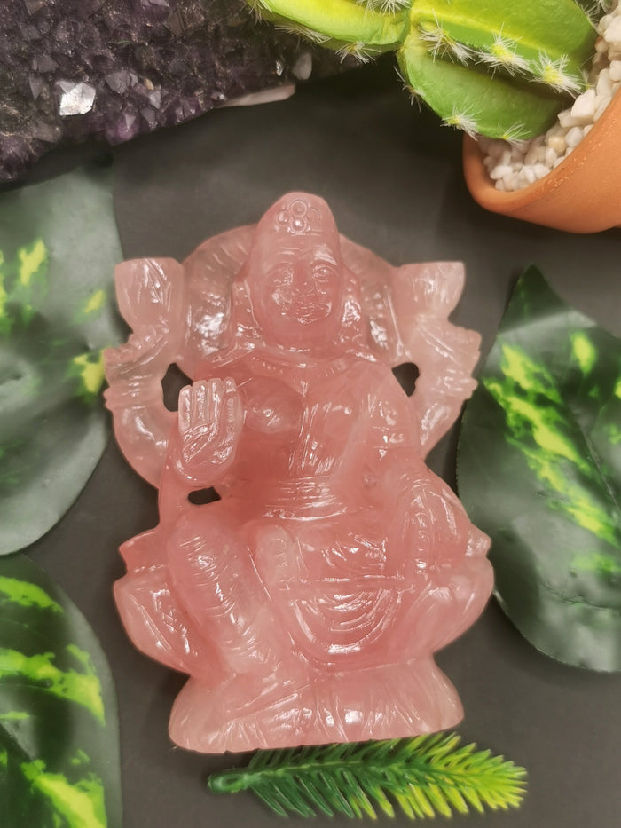 Lakshmi statue / idol handcarved in Rose Quartz stone - Shwasam