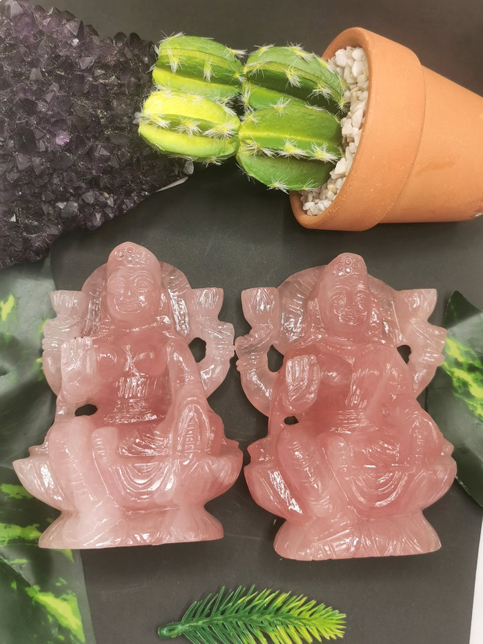 Lakshmi statue / idol handcarved in Rose Quartz stone - Shwasam