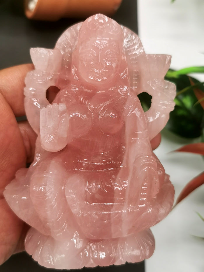 Lakshmi statue / idol handcarved in Rose Quartz stone - Shwasam