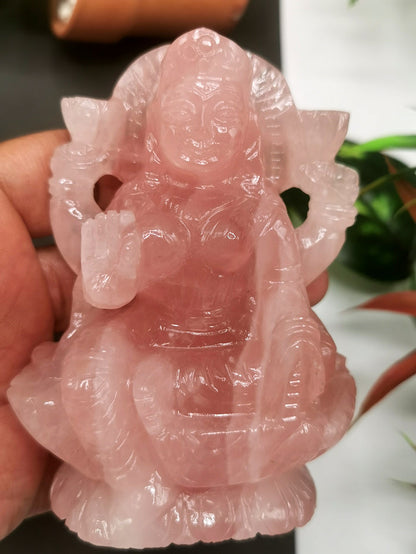 Lakshmi statue / idol handcarved in Rose Quartz stone - Shwasam