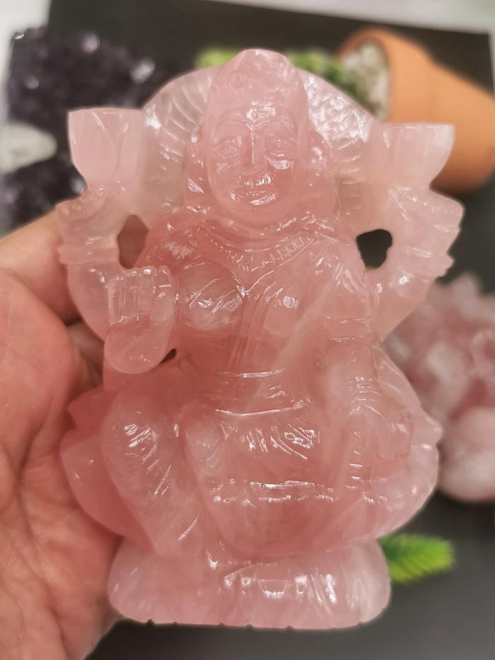 Lakshmi statue / idol handcarved in Rose Quartz stone - Shwasam