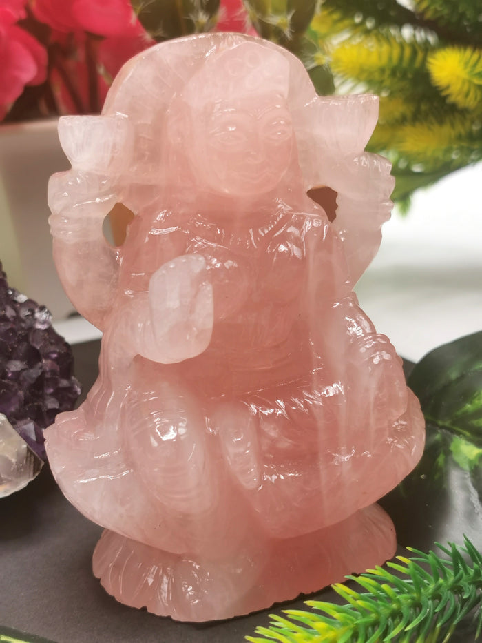 Lakshmi statue / idol handcarved in Rose Quartz stone - Shwasam