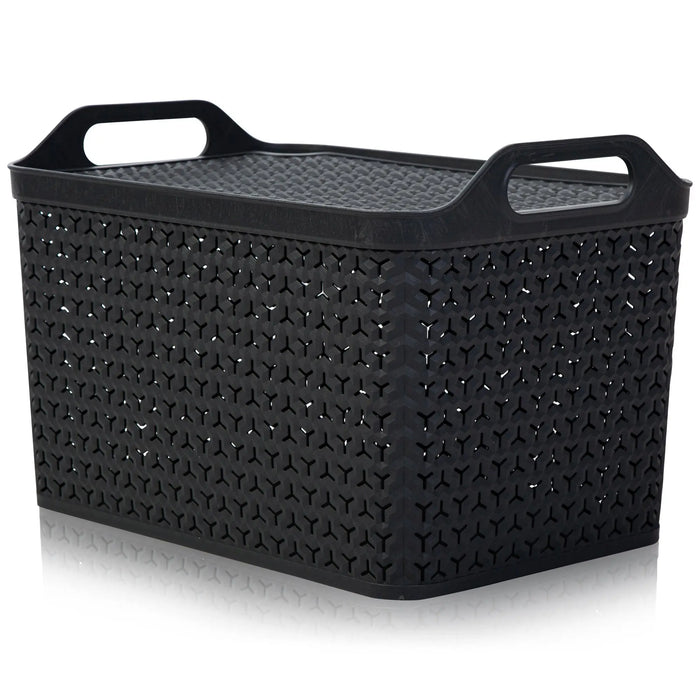 Large Urban Style Plastic Storage Basket with Lid Strata