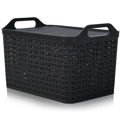 Large Urban Style Plastic Storage Basket with Lid Strata