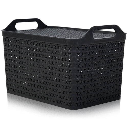 Large Urban Style Plastic Storage Basket with Lid Strata