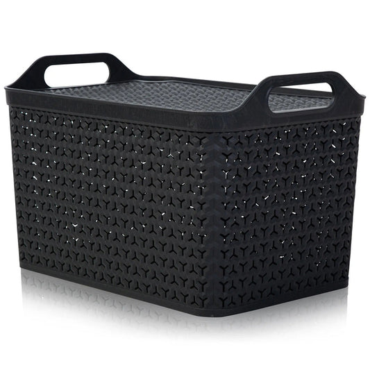 Large Urban Style Plastic Storage Basket with Lid Strata