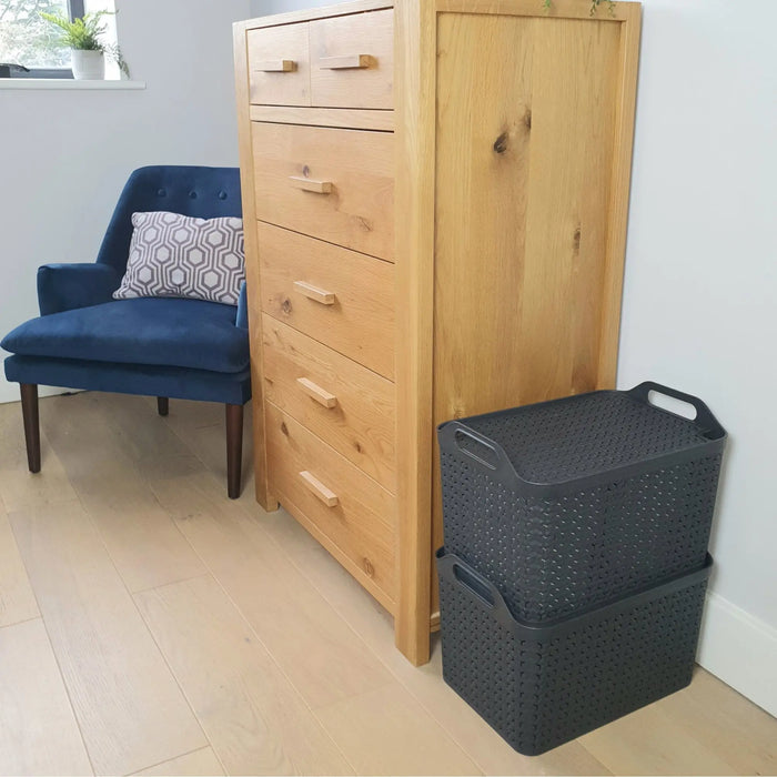 Large Urban Style Plastic Storage Basket with Lid Strata