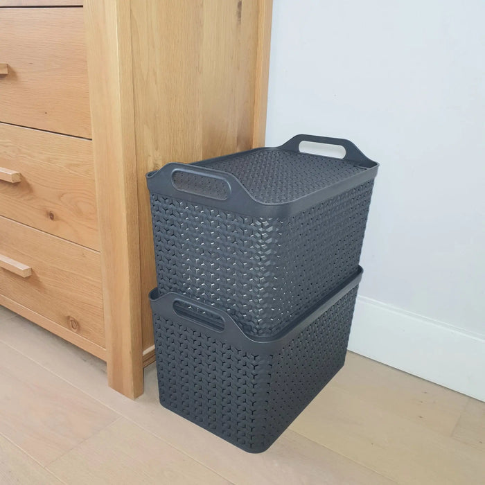 Large Urban Style Plastic Storage Basket with Lid Strata