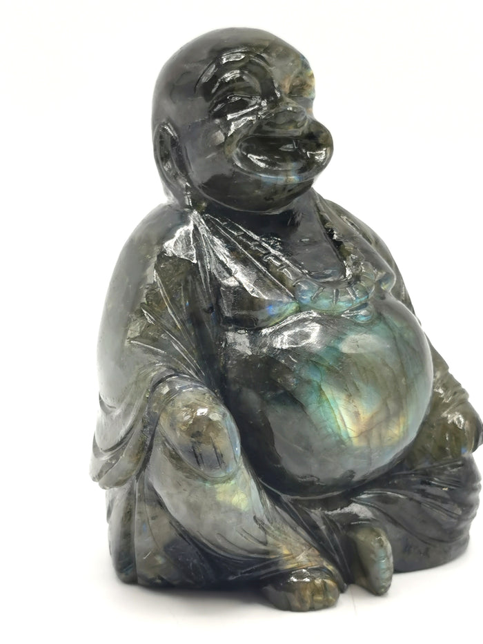 Laughing Buddha statue in natural Labradorite stone - Shwasam