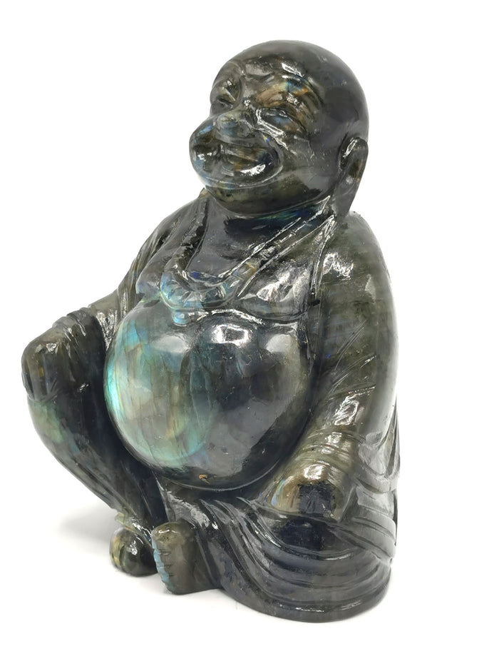 Laughing Buddha statue in natural Labradorite stone - Shwasam
