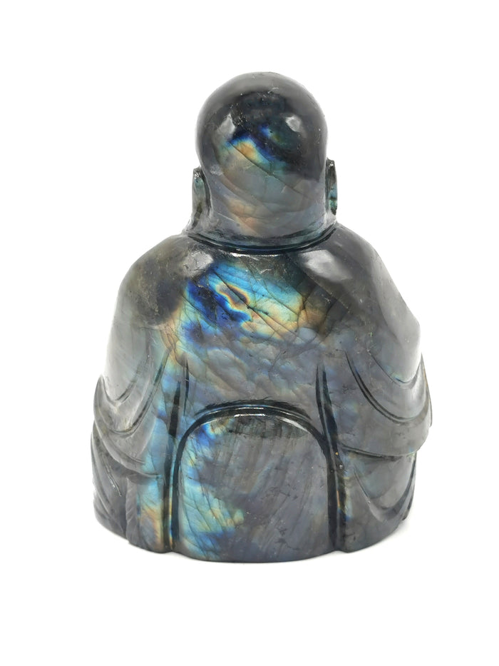 Laughing Buddha statue in natural Labradorite stone - Shwasam