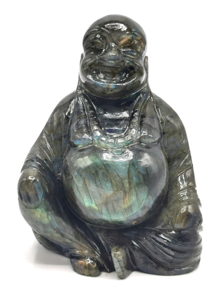 Laughing Buddha statue in natural Labradorite stone - Shwasam